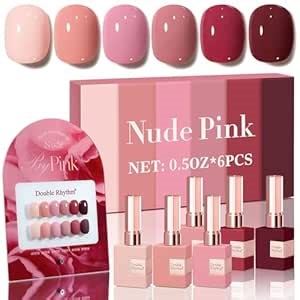 Double Rhythm 6 Pcs 15 ML Gel Polish Set Same Color Same Bottle Soak Off Gel Polish Kit Nail Art Manicure Salon DIY at Home for Women (Burgundy Red Nude Pink Purple Beige-T6-3)