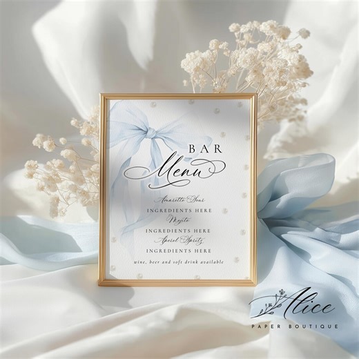 Something Blue Before I Do Bridal Shower Bar Menu Sign, She Tying the Knot Drink Menu Template, Pearl and Blue Bow Bridal Brunch Editable - Etsy
