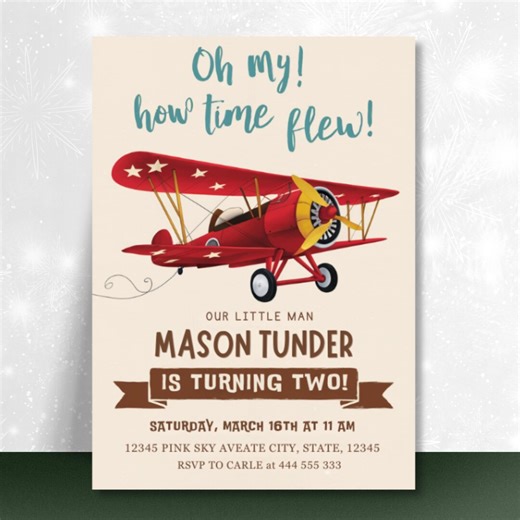 Editable Airplane Birthday Party Invitation, Oh My How Time Flew Birthday Party, Retro Biplane Party, Instant Download - PM0108 - Etsy