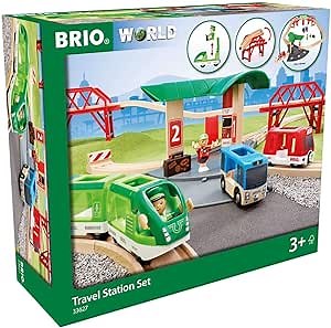 BRIO World - 33627 Travel Station Set | 25 Piece Train Toy with Accessories and Wooden Tracks for Kids Ages 3 and Up