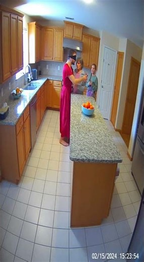 BLINDFOLDED MAN IN RED DRESS PRANKS MOM | Kitchen Security Cam 😂