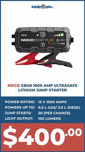 5.5K views · 18 reactions | Equip4You sells a range of NOCO Lithium Jump Starter packs ranging from 500 Amps to 3000 Amps that are ultra-portable, lightweight, and compact to safely jump start a dead battery in seconds. Starting from $300 BBD. Visit us at our Wildey, St. Michael or Jackson, St. Thomas stores, shop online at Equip4You.com, or call us at 426-9999 / 425-9999. #Equip4You | Equip4you | Facebook