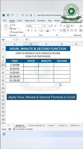 ⏱️ Extract Hour, Minute & Second easily using formulas in Microsoft Excel! #excelformula