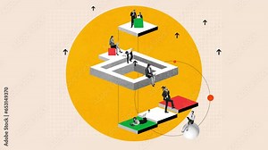 People, colleagues working on project, startup. Career development and professional growth. Stop motion, animation. Concept of business and office, innovations, teamwork, marketing, achievements