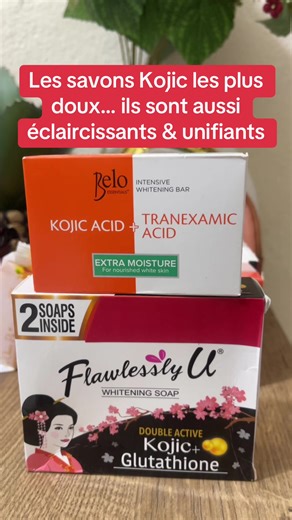 Savon Belo Kojic Acid Tranexamic Acid Aide à éclaircir le teint, atténuer les taches brunes et unifier la peau. Le kojic acid cible l’hyperpigmentation pendant que l’acide tranexamique réduit les taches tenaces. Nettoie la peau tout en laissant un teint plus lumineux, plus net et nourri avec une utilisation régulière. Flawlessly U Kojic Glutathione Soap Nettoie la peau tout en aidant à estomper les taches et à uniformiser le teint. Le duo kojic acid glutathione illumine la peau et améliore l’écl