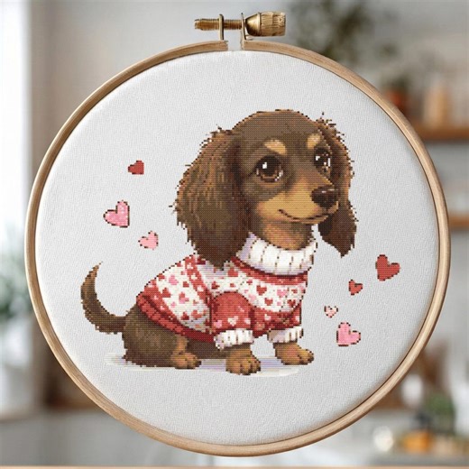 Valentine Cross Stitch Pattern PDF, Weiner Dog Pattern, Dachsund, Valentine Pattern, Embroidery Design, Punto De Cruz, Point De Croix - Etsy