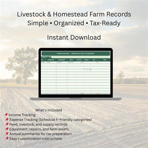 Livestock and Homestead Farm Records Spreadsheet | Google Sheets | Schedule F & Profit Loss Tracker for Farmers, Use on All Your Devices - Etsy