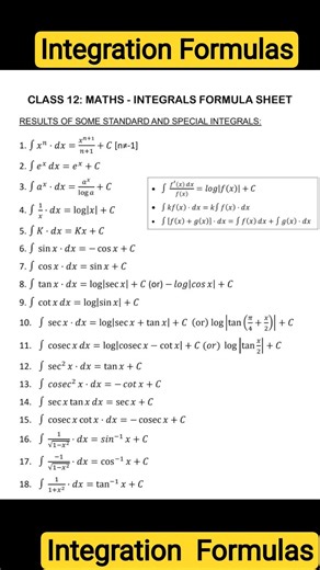 COMPLETE INTEGRATION FORMULAS|™ CLASS 12 INTEGRATION|™ INTEGRATION|™ INTEGRALS|™ INTEGRAL