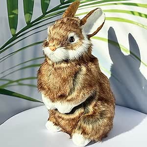 9.25 Inch Plush Rabbit Faux Fur Lifelike Hare Easter Bunny Simulation Toy Home Decoration Gift (Brown)