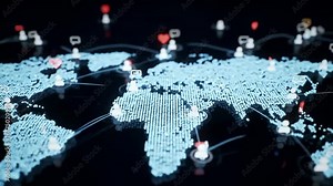 Global social media network connecting people on a digital world map