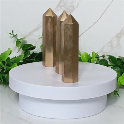 Pyrite Point, Chalcopyrite Tower, Natural Gold Crystal Obelisk for Abundance & Prosperity, Metaphysical Gemstone Gift