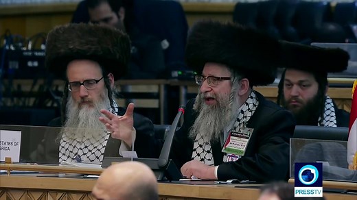 Rabbi Weiss speaking at the “Consultative Conference on Palestine” on December 23 in Tehran. "Israeli occupation have no right to act and to perpetrate these crimes in the name of our religion." | Neturei Karta