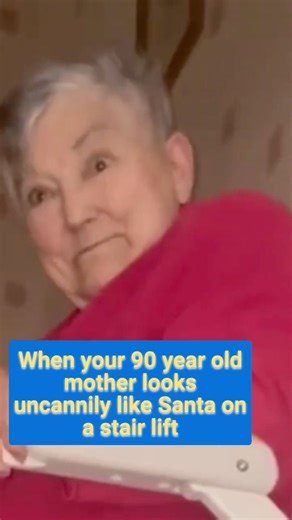 When your 90 year old mother looks uncannily like Santa on a stair lift. #christmas #funnygranny