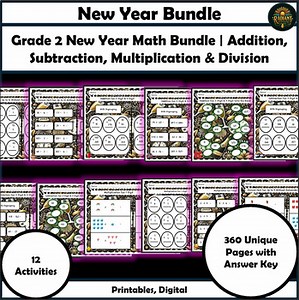 Grade 2 New Year Math Bundle Addition Subtraction Multiplication Division
