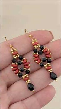 🖤 Bold Crystal Earrings Design ❤️DIY Handmade Jewelry with SuperDuos + Seed Beads + Bicones #shorts