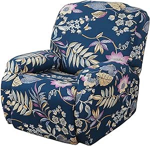 Stretch Recliner Chair Slipcovers, 4-Pieces Lazyboy Recliner Covers Print Recliner Slipcovers Soft Spandex Recliner Couch Cover Furniture Protector with Pocket (Forest)