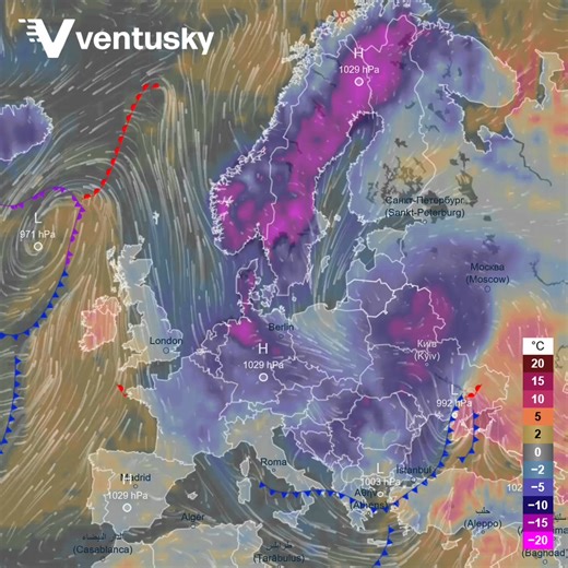 The Atlantic will prevail. 🌬️ Temperatures in Europe are currently below average. However, over the next 7 days, westerly flow from the Atlantic will push them out, bringing average to above-average temperatures across Europe. 🌲☔️ Winter will take a break, and the snow cover will begin to retreat. The video shows temperature anomalies over the next 7 days: https://www.ventusky.com/temperature-map/anomaly-2m#p=50.1;14.6;5 | Ventusky