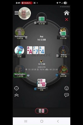 BetOnline Hold em Poker! A-10 vs Everybody!!!
