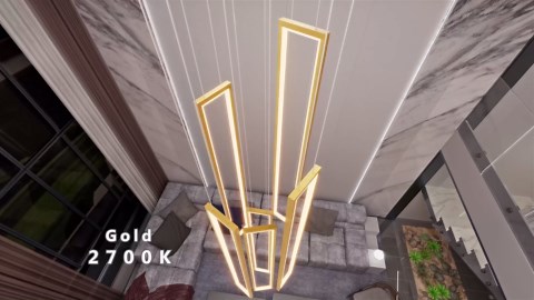 Flashing God H138 Modern Chandelier,LED Dimmable 6 Ring Contemporary Chandelier for Staircase, Rectangle High Ceiling Pendant Light