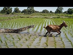 Python vs Red Goat in Muddy Rice Field – Full Chase Scene | Realistic Wildlife Footage