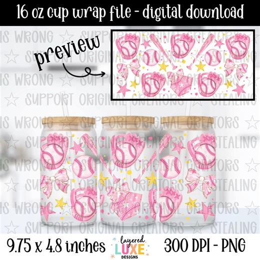 Pink Baseball 16oz Cup Wrap PNG (digital Download) - Etsy