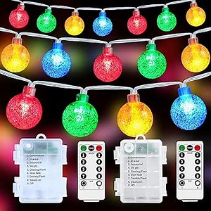 Battery Powered Color Changing Lights - 2Pack Total 66Ft 200 LED Battery Colorful String Lights with Remote, 8 Modes, RGB Globe String Lights Outdoor Waterproof for Bedroom Christmas Indoor Decor