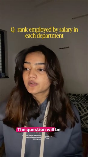 Aarti Sinha on Instagram: "Day 4/7 - SQL Challenge 🎯 TODAY’S QUESTION: Rank employees by salary within each department. TABLE: Employees (id, name, department, salary) THE SOLUTION: SELECT name, department, salary, RANK() OVER ( PARTITION BY department ORDER BY salary DESC ) as salary_rank FROM Employees; BREAKDOWN: RANK() - Assigns ranking (1, 2, 3...) OVER - Defines the window PARTITION BY department - Separate ranking per department ORDER BY salary DESC - Highest salary = Rank 1 OUTPUT EXAMP