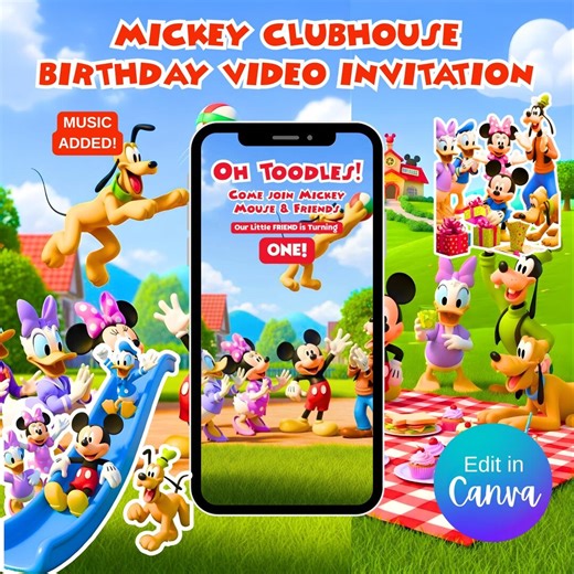 Mickey Mouse Clubhouse Birthday Invitation | Editable Canva Template | Digital Download | Printable Kids Party Invite - Etsy