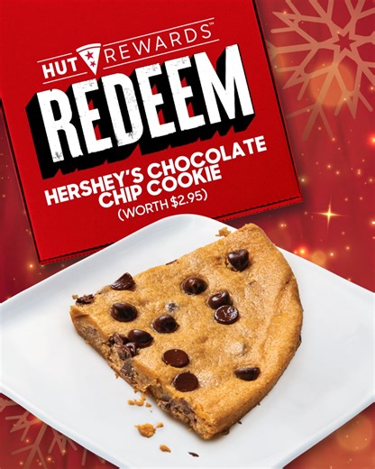 🍕 Hut Rewards Members, your National Cookie Day perk is here! 🍪✨​ Sweeten your meal with a complimentary ¼ Hershey’s Chocolate Chip Cookie (Worth $2.95) when you redeem 40 Hut Reward Slices!​ Available on the Pizza Hut App or Website till 21 Dec.​ *Valid for Hut Rewards Members only. While stocks last. | Pizza Hut