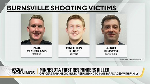 3.2K views · 38 reactions | A Minneapolis suburb is remembering three first responders who were killed in a shootout after responding to a domestic call about a man reportedly armed and barricaded in a home with seven young children. The suspect was found dead. https://cbsn.ws/49JdFD3 | CBS Mornings | Facebook