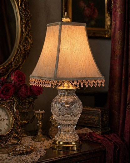 Vintage Crystal Table Lamp, Beaded Fringe Shade, Brass Base, Old World Accent - Etsy