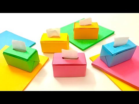 DIY Mini Easy Origami Paper Tissue Box craft, Sticky Note Origami Easy paper small Tissue Box DIY