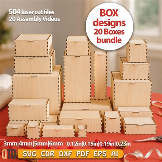 Laser Cut Box Bundle, 20 Box Designs SVG, Glowforge, CNC Cricut Ready, 504 Laser Cut Digital Files - Etsy