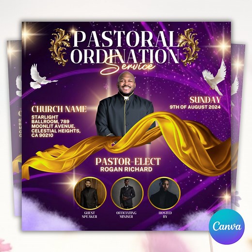 Ordination Service Flyer, Church Flyer, Ordination Church Flyer, Pastoral Ordination Service Flyer Program, Canva Editable Template - Etsy
