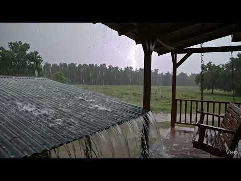 12 Hours Tin Roof Porch: Sharp Rain Pitter-Patter & Rolling Thunder