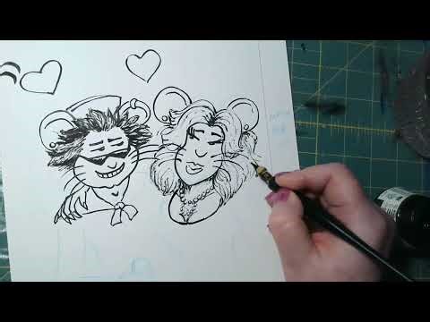 Drawing stream - Ricky B. Goes to Sea: Inking, part 1: Frontispiece illustration