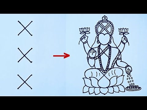 Easy Maa Lakshmi drawing from 2×6 dots // How to draw a Goddess Lakshmi Easy // Diwali drawing easy