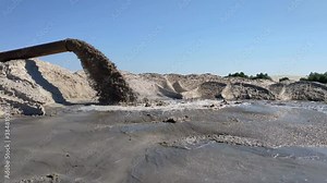 Alluvium and extraction of sand from the Dnieper River. Dredger operation method