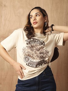 Buy The Roadster Lifestyle Co. Women Floral Printed Round Neck Cotton Oversized T Shirt -  - Apparel for Women