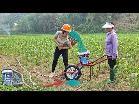 Amazing Repair Girl Turns an Old Wheelbarrow into a Self-Propelled Fertilizer Spreader
