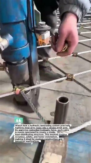 Hydraulic Wire Rope Tensioning on Steel Mesh Grid #Construction #Engineering #HydraulicTools