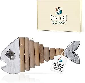Mint Bucket Brands Driftwood Fish Nautical Wall Decor - 13" x 6" Handmade Wooden Rustic Coastal Wall Art for Living Room, Bedroom, Office, Bathroom - Ocean Beach Decoration