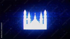 Islamic Icon, Mosque religious, muslim Symbol Abstract Digital Pixel Noise Glitch Error Video Damage Signal Loop 4K Animation.