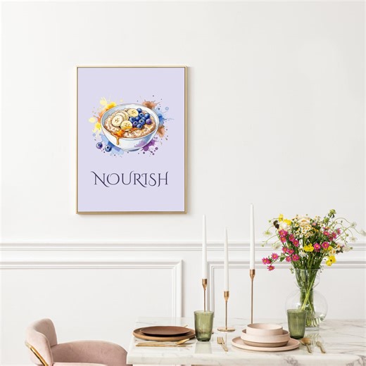 Oatmeal Wall Art Printable – Purple Kitchen Decor, Cute Breakfast Food Art - Etsy