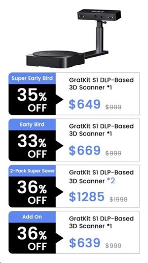 Dual-Mode DLP 3D Scanner High Precision for Low-Spec PCs by GratKit