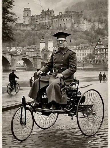 Professor Fatalis dirige o primeiro carro do mundo (1886).