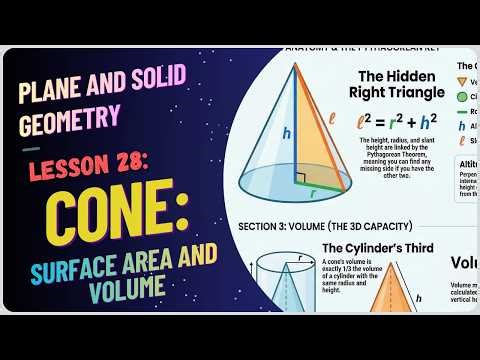 Lesson 28 | Cone Surface Area & Volume: The Pythagorean Connection | Plane & Solid Geometry