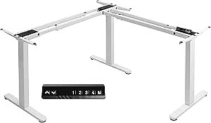 VIVO Electric Multi-Motor Height Adjustable Corner 3 Leg Standing Desk, Sit Stand Ergonomic L Frame with Push Button Controller, White, DESK-V123EW