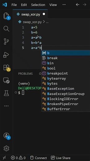 Swap Variables using XOR #python #coding #swappingvariables