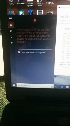 Cortana on Windows 10, singing Lullaby.